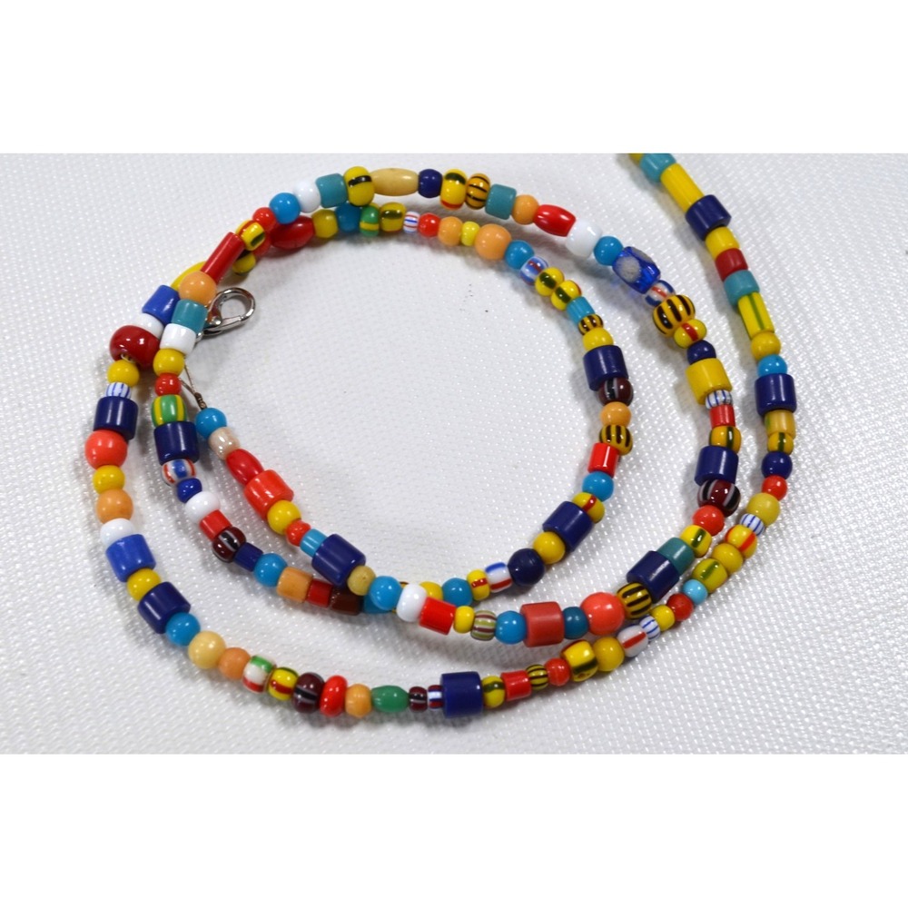 Vtg Handmade Multicolor Glass Bead Necklace Vintage Christmas Beads 29.5"